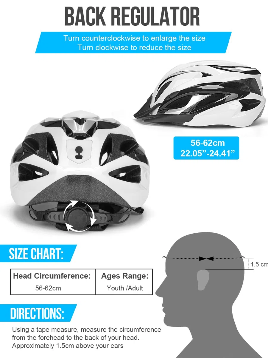 Casque de vélo pour homme et femme avec lumière pour adulte unisexe - Casque de vélo de montagne réglable - 58 à 62 cm
