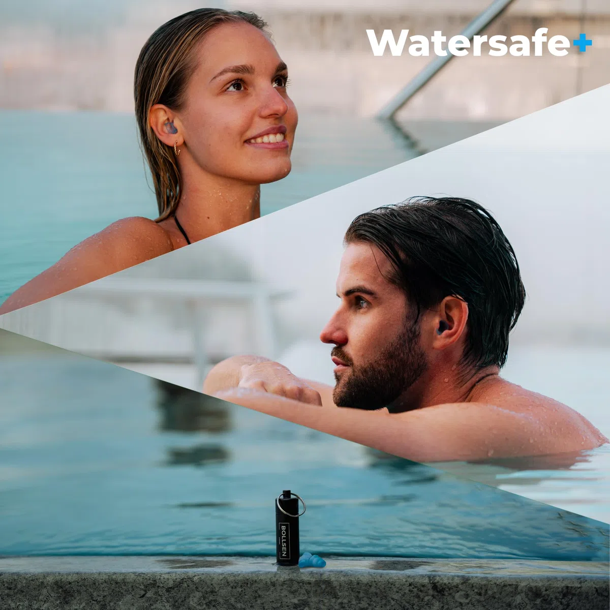 BOLLSEN Watersafe+ Bouchons d’oreilles de natation pour adultes – Bouchons en silicone réutilisables pour natation, douche, bain et sports nautiques – Étanches avec réduction du bruit 24 dB SNR (1)
