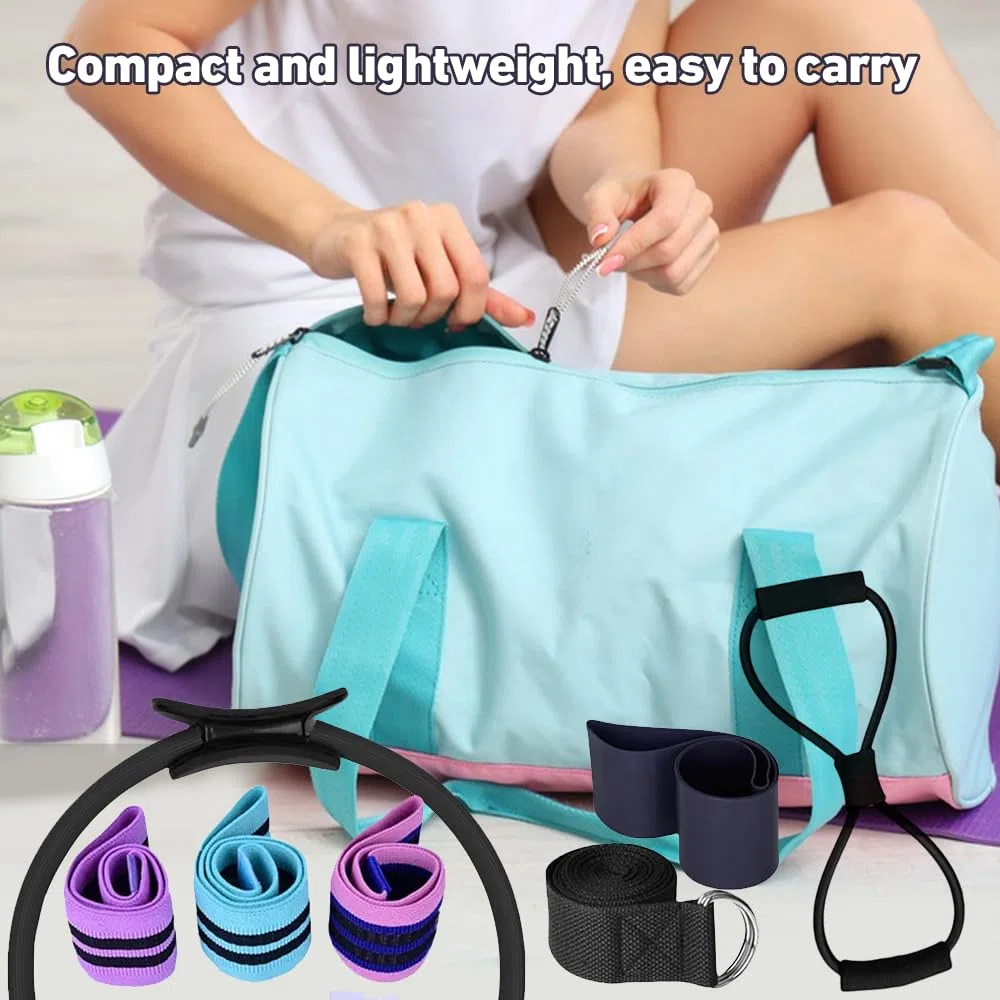 11 Articles Kit Pilates, Pilates Accessoires, Fitness Materiel, pour Tonifier Les Cuisses, Les Fesses, Les Abdominaux Et Les Jambes, pour La Formation Au Gymnase, Hommes, Femmes (Noir)