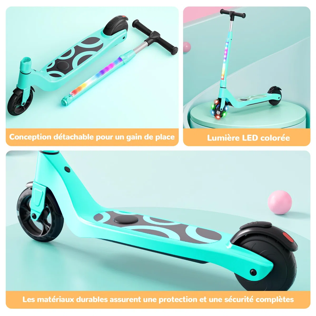SISIGAD Trottinette Electrique Enfant 6-8-10 Ans Scooter Électrique 5.3 Pouces avec Lumière LED Colorée & 3 Hauteurs Ajustables, Trottinette Enfant Vitesse Max 10 Km/h Charge Max 70Kg Autonomie 4KM