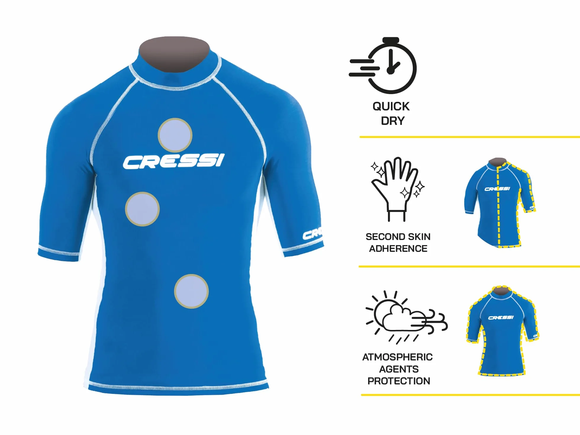 Cressi Rash Guard Rash Guard Haute de Combinaison en Tissu très élastique spéciale, Manches Longues et Courtes, Protection Solaire UV (UPF) 50+ Homme (Lot de 1)