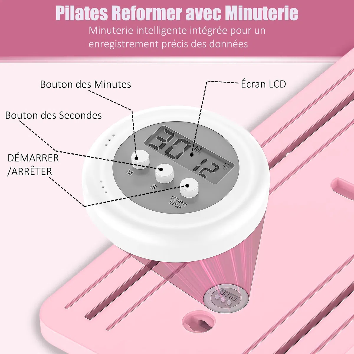 Pilates Board, 5 en 1 Pilates Reformer avec Roue Abdominale à Rebondissement Automatique et Minuterie, AB Roller Machine Pliable Multifonctionnel pour la Maison et la Salle de Sport
