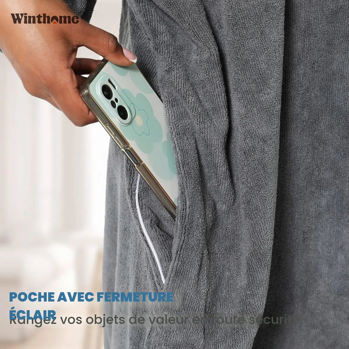 Winthome Poncho Absorbant Chaud, Peignoir de Bain Aidez la Plage à Changer, Serviette de Poncho avec Poche et Capuche, Poncho Surf pour Adulte Femme Homme Natation Surf Plages Douche Sauna