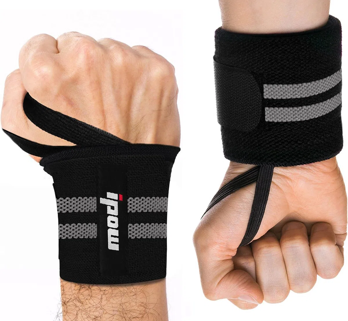 IPOW [2Pcs] Protège-poignet avec Bande de Force Réglable,Wrist Wraps Maintien Poignets dans Musculation/Crossfit/Gymnastique/Fitness/Bodybuilding/Sport,Bandage Serre Poignet pour Femme ou Homme-Gris