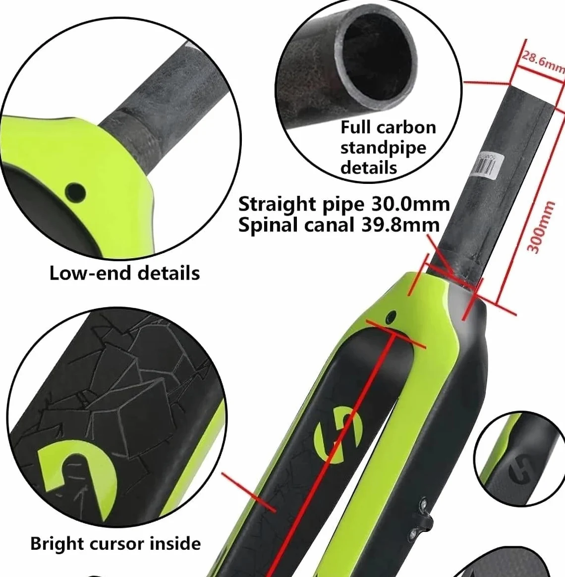 Fourche Rigide De Vélo Fourche Avant De Vélo Entièrement en Carbone 3K Frein À Disque Fourche Dure Fourche De Vélo VTT Accessoires De Vélo Droit 26/27,5/29 "Pouces A,26inch