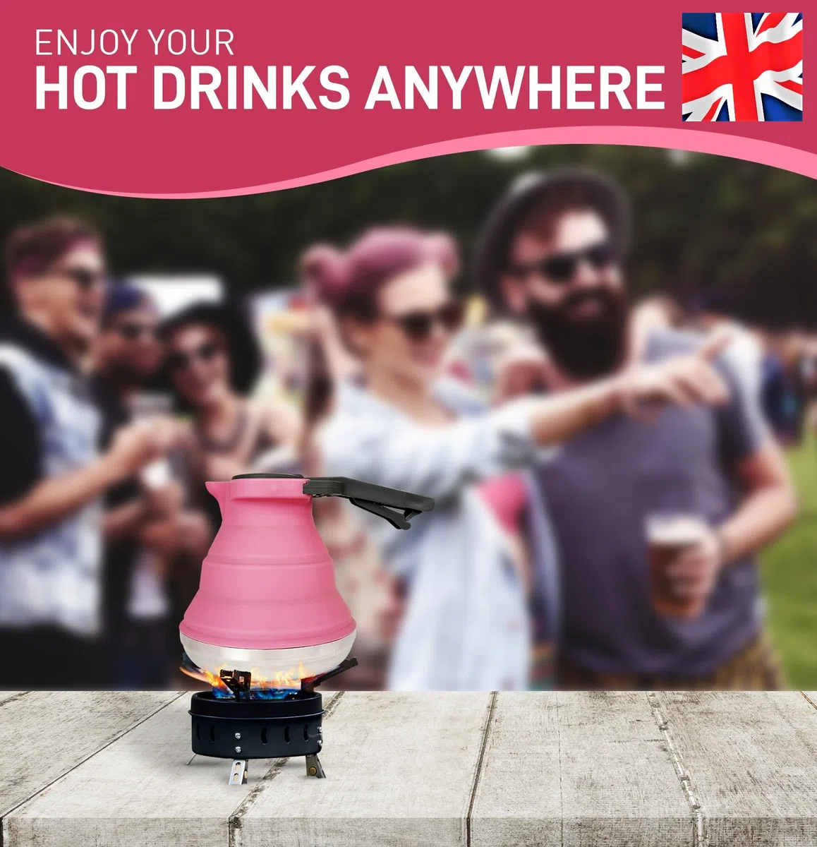 Heather Bouilloire de camping pliable en silicone de 1,5 l – Bouilloire pliable pour l'eau bouillante – Petite bouilloire portable en silicone pour cuisinière à gaz, pot de camping, caravane (rose)