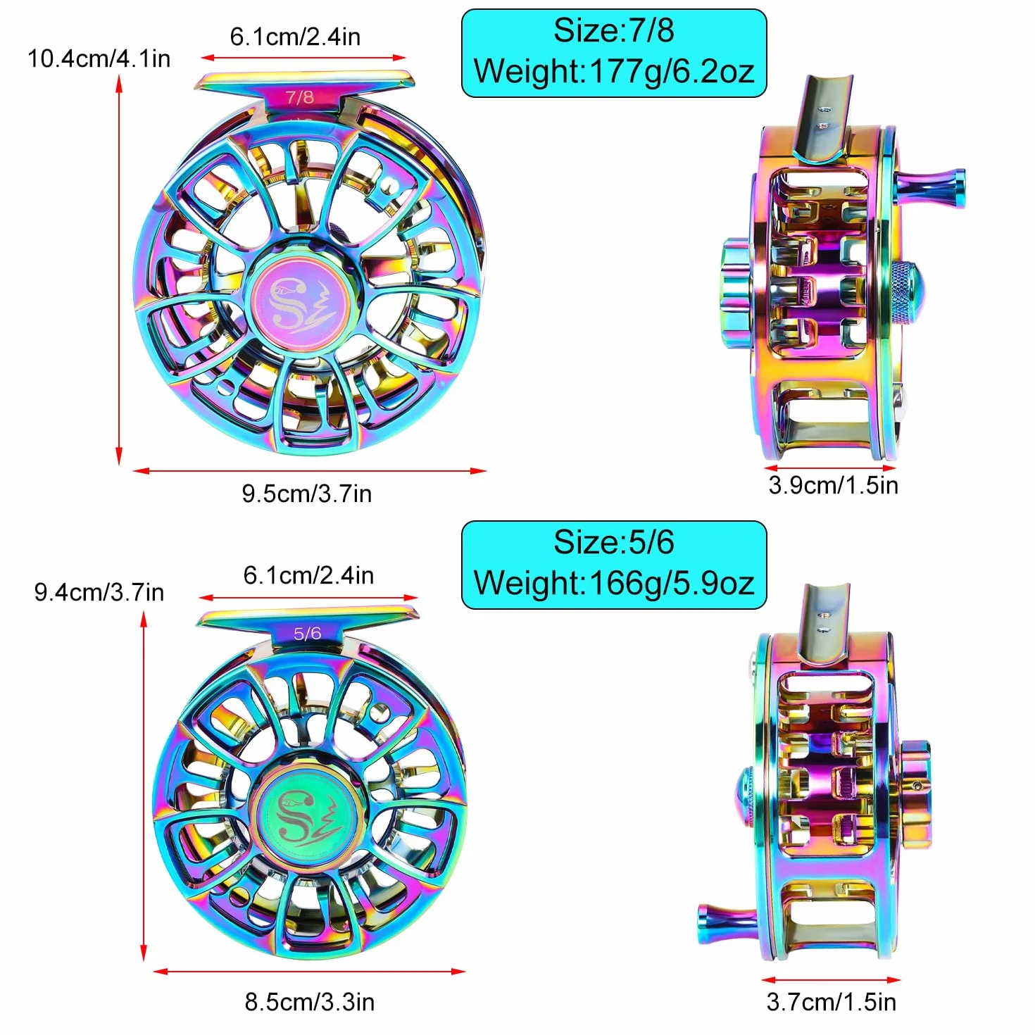 Sougayilang Moulinet de pêche à la mouche ultraléger et anti-oxydation, corps et bobine en alliage d'aluminium usiné CNC, taille 5/6, 7/8-C5/6