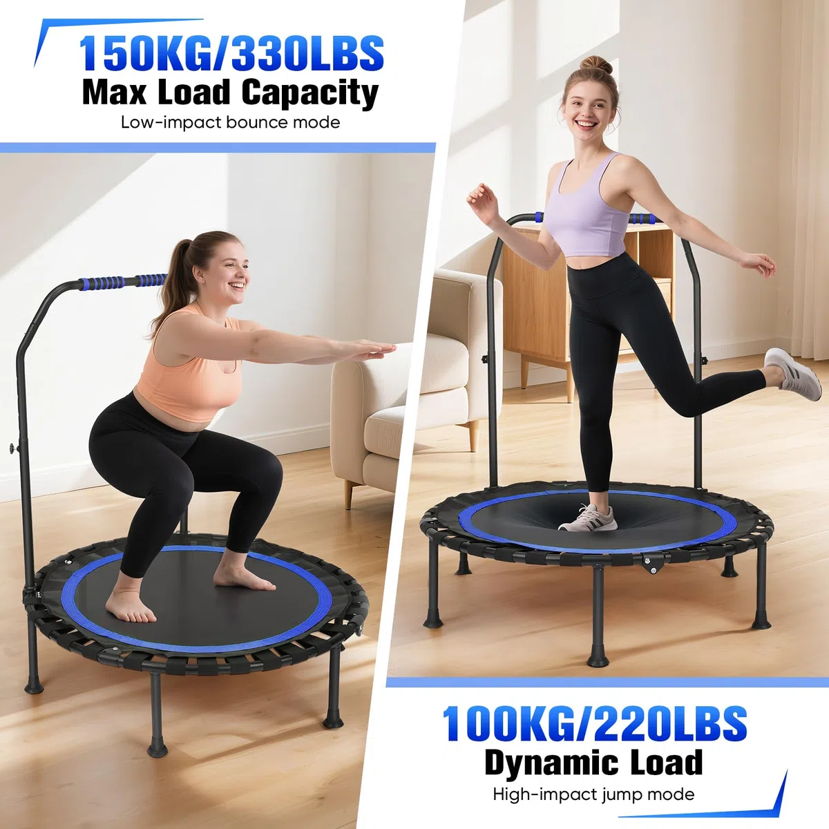 Trampoline d'intérieur de fitness pliable sans installation | Ø 101 cm, mini trampoline | Charge maximale 150 kg | Stable et silencieux pour adultes