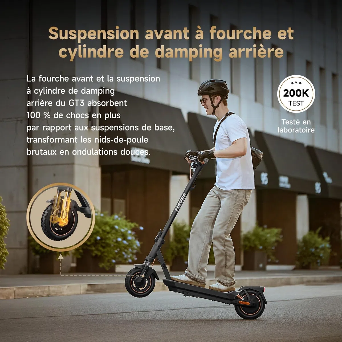 NAVEE GT5 et GT3 Série Trottinette Electrique Adulte 50-90KM, Moteur 700-1638W, Triple Freinage & TCS, Antivol Intégré, Connectivité Bluetooth, Pneus 10" Tubeless, Sécurité 360°, App Intelligent