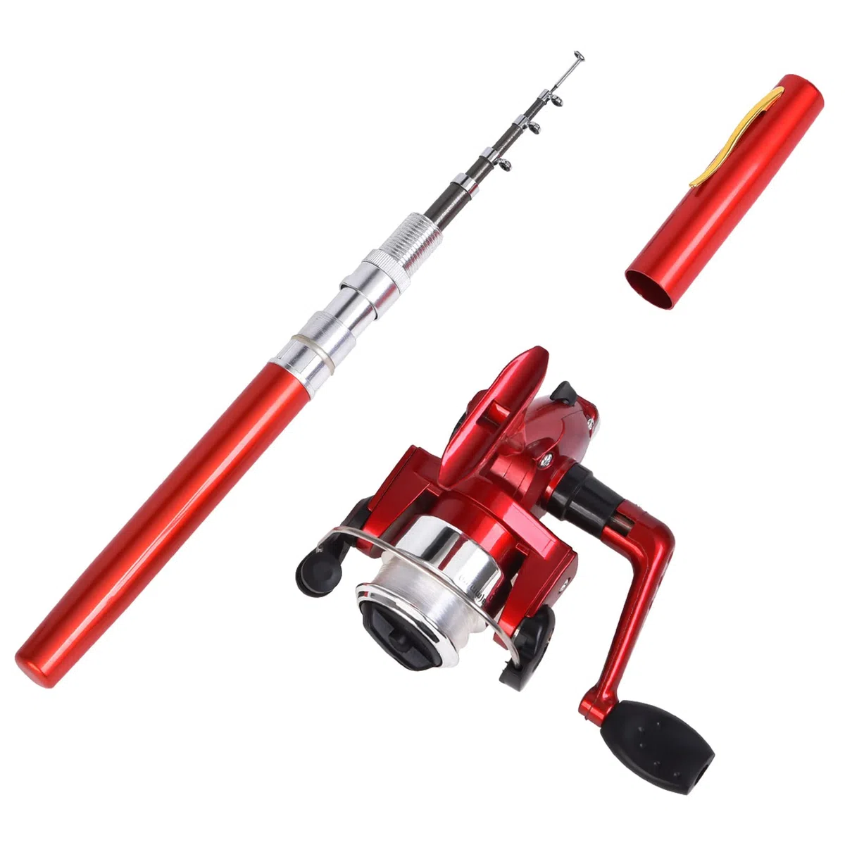 Canne à pêche Stylo,Canne à pêche et Moulinet Combos Spinning - Ensemble Moulinet Canne à pêche Stylo, kit Canne à pêche Pliable Mini Poche Canne à pêche télescopique + Woteg