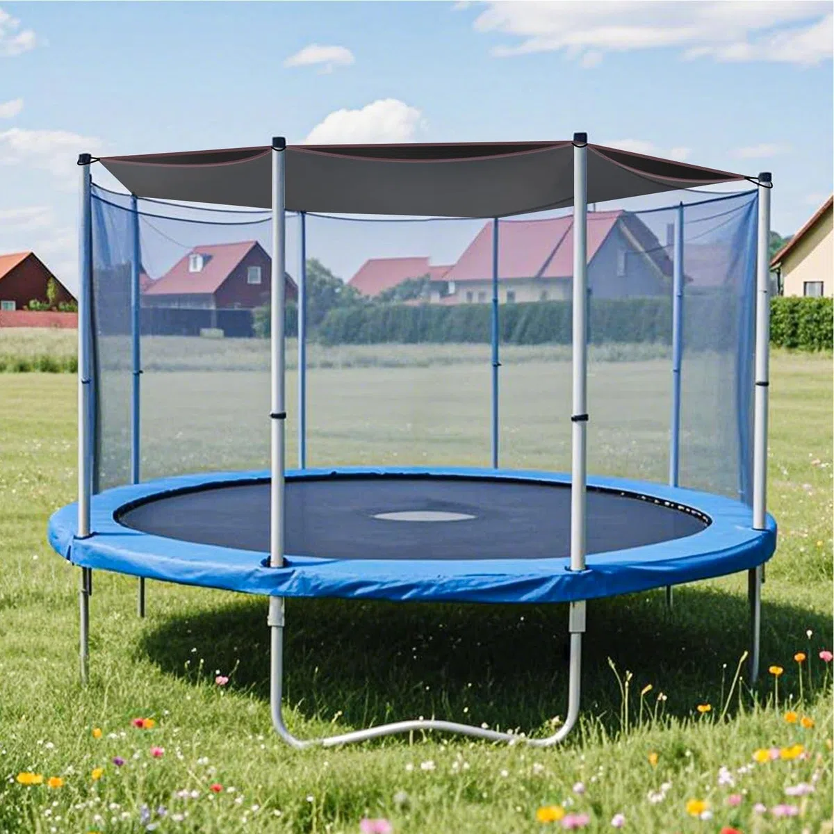 Protection solaire de trampoline UPF 50+ pour 6/8 barres, imperméable, coupe-vent, accessoire de trampoline d'extérieur pour enfants (6 barres, 305 cm)