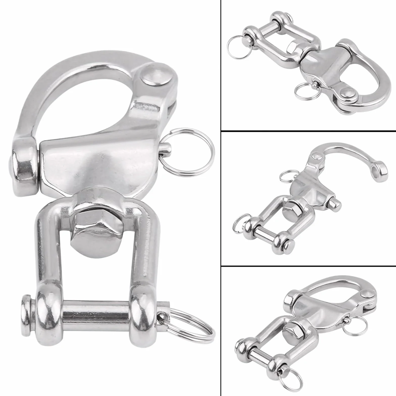 Keenso 316 Mâchoires en acier inoxydable pivotant Manille Snap Fermoir élégant en métal pour voilier Spinnaker Drisse