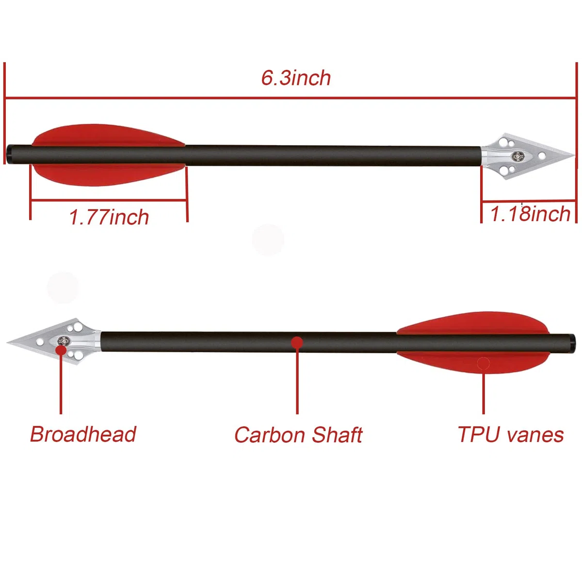6.3" Mini Pistolet Boulons d'arbalète,Flèches d'arbalète en Carbone avec Pointes Broadhead en Acier pour arbalète de précision 50-80lbs Pratiquer la Cible de tir et la Chasse