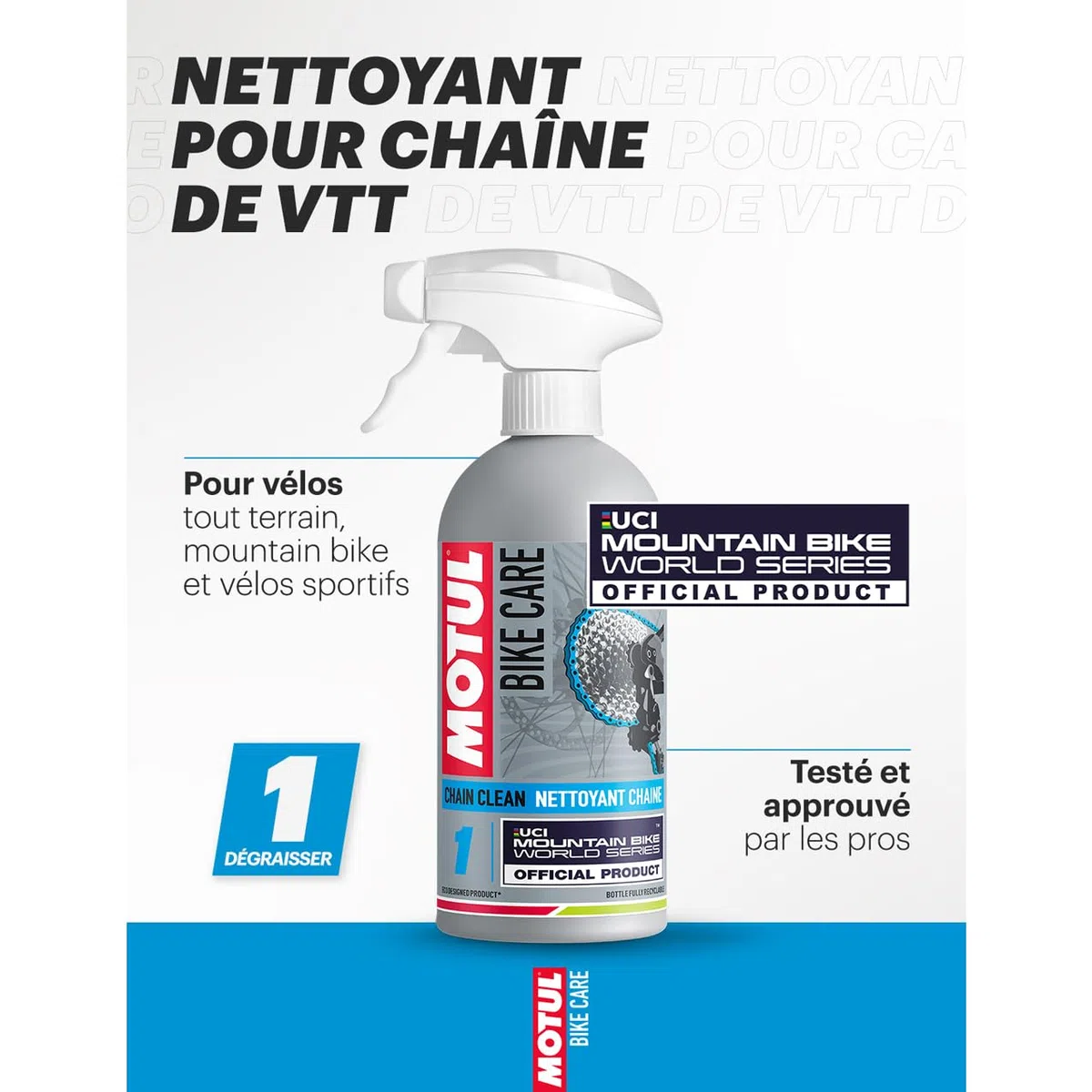 Motul - Nettoyant Chaîne VTT en Spray - Dégraissant Sans Solvant - Protège et Prépare à la Lubrification - Compatible Toutes Chaînes - Sans COV - Bike Care Chain Clean Off Road - 500 ml