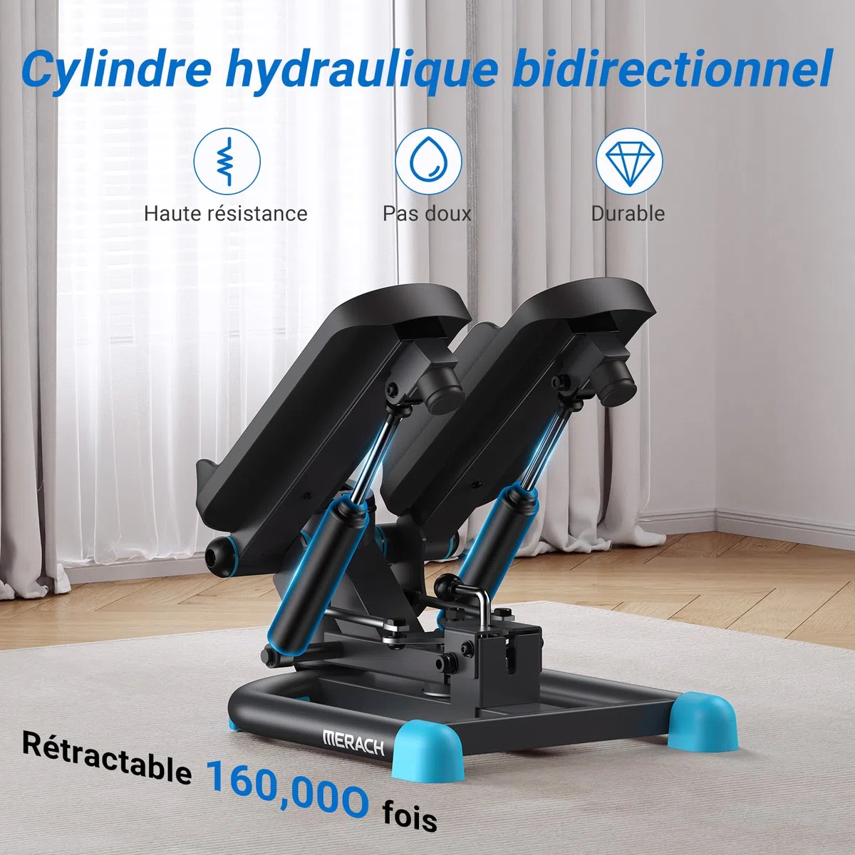 MERACH Mini Stepper Fitness Appartement,Stepper 2 en 1 pour la Maison,Swing Silencieux 150 kg avec Écran LCD et Bandes de Résistance,pour l'Entraînement des Jambes,des Bras,des Fesses