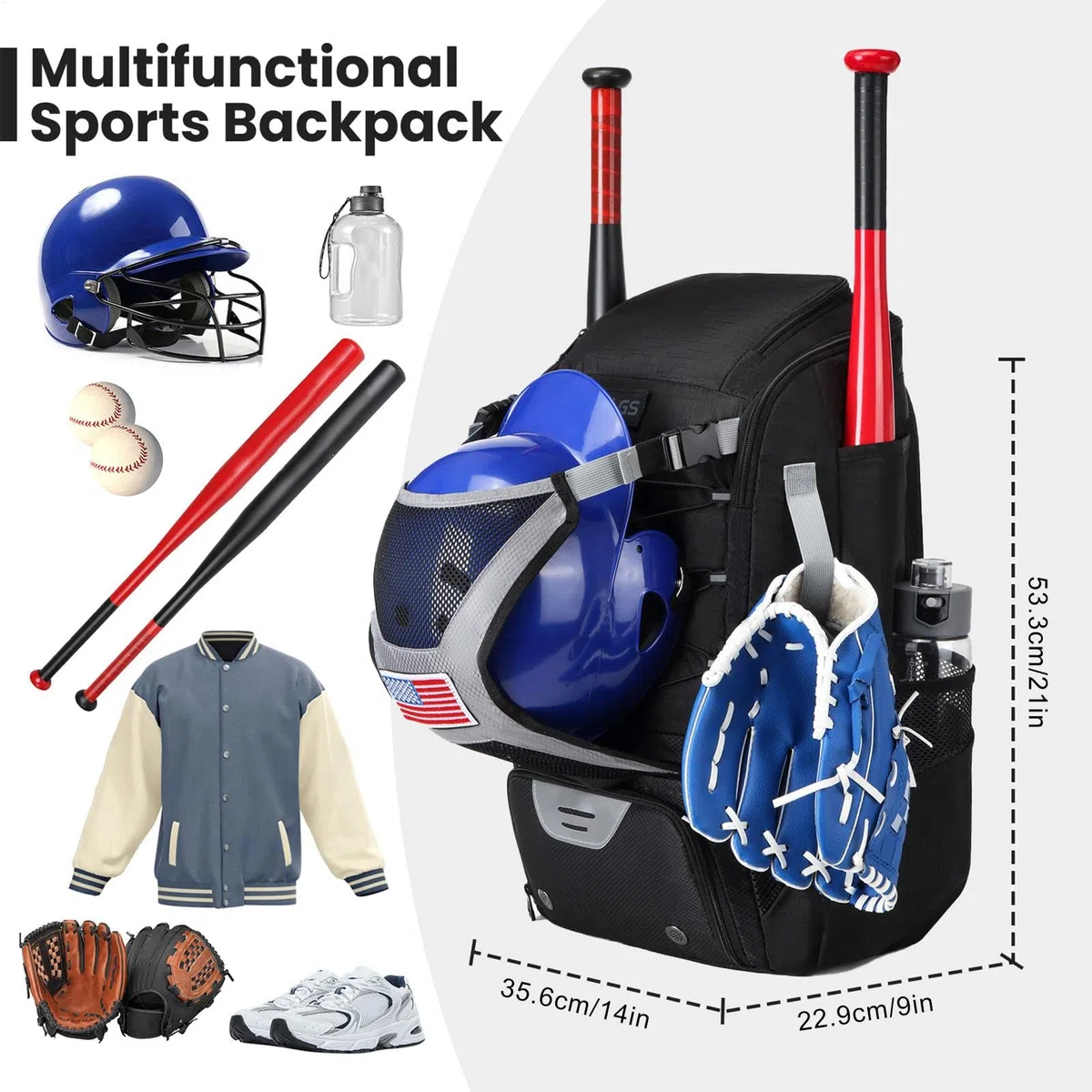 Générique Sac de Batte de Baseball pour Jeunes – Sac d'équipement léger et étanche avec Crochet de clôture et Grand Compartiment Principal pour Casque pour Adultes Softball, Accessoires T-Ball
