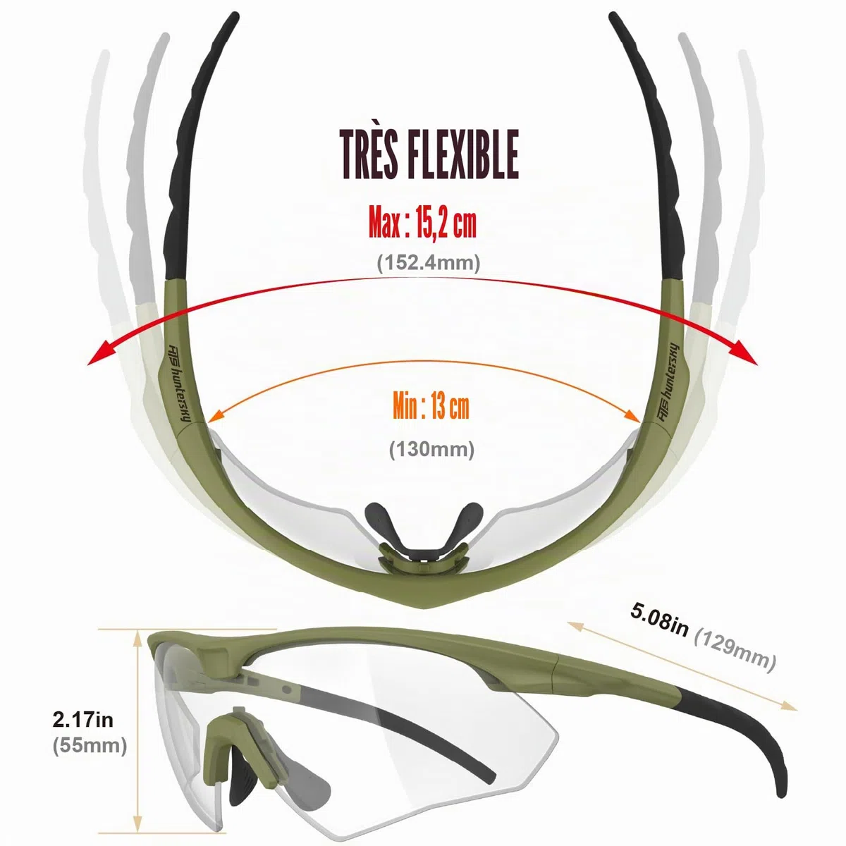 HTS HUNTERSKY S53 Lunettes de sécurité tactiques anti-buée pour le tir, protection balistique des yeux, idéales pour la chasse, l'airsoft, la conduite et le pickleball
