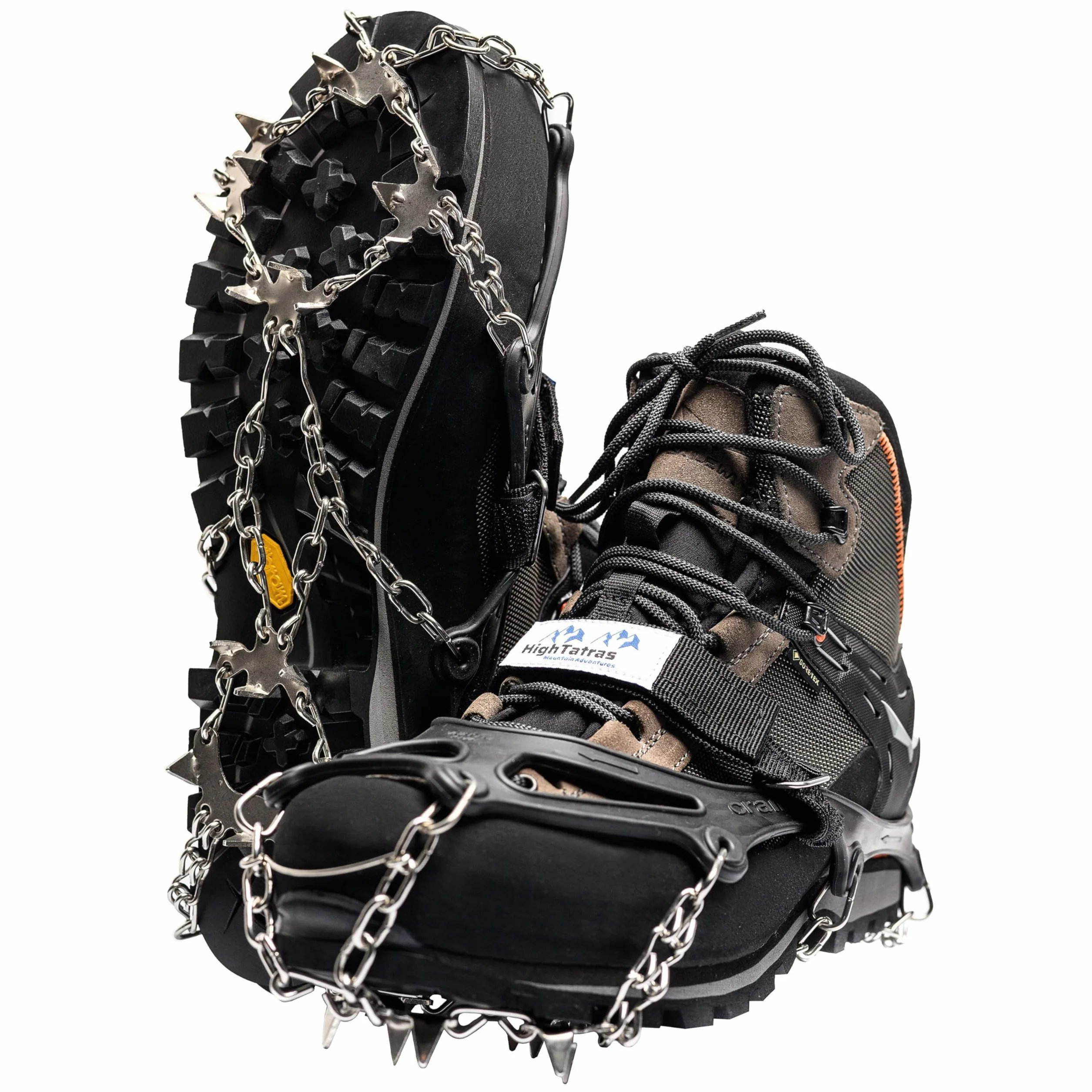 HighTatras Crampons Antidérapants 8 ou 18 Pointes Acier Inoxydable – Tailles M, L, XL – pour Chaussures – Glace, Neige, Marche, Randonnée, Trail, Sécurité Hiver