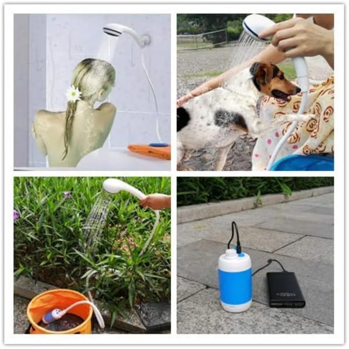 Kit Douche de Camping, Douche Portable Douche de Camping Pompe de Douche Électrique Rechargeable avec Tête de Douche Vanne D'arrêt et Batterie 5000mAH intégrée pour Extérieure,Camping,Randonnée