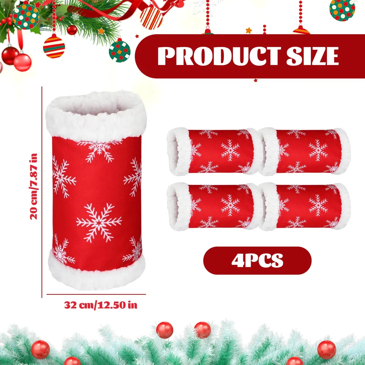 4pcs Horse jambe enveloppe de Noël sur le thème de la jambe de cheval rouge sur le thème de Noël enveloppe de la peluche épaisse douce enveloppe pour les chevaux avec du ruban de boucle et de hook