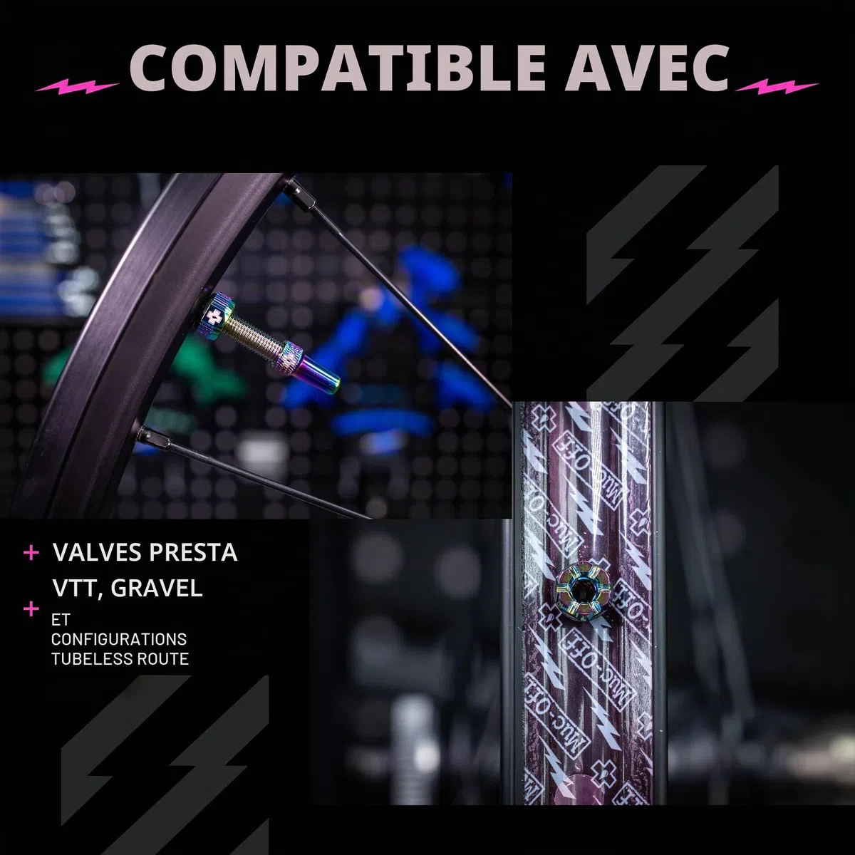 Muc-Off Valves Presta Tubeless - 44 mm - Valves de Vélo Anti-Fuite de Qualité Supérieure avec Outil Démonte-Obus de Valve Intégré - Irisé