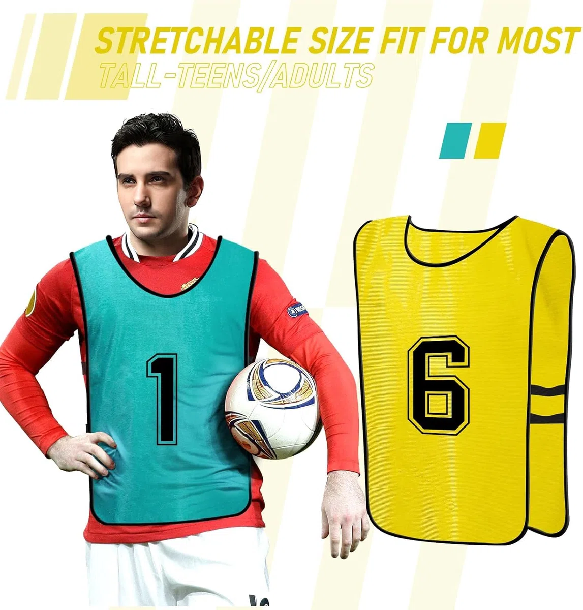 24 Gilets de Chasuble d’Entraînement — Dossards de Football, Maillots d’Entraînement pour Jeunes et Adultes, Chasubles Numérotées pour Basket, Football, Volley, Sports d’Équipe