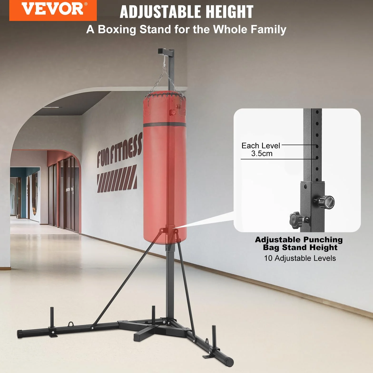 VEVOR Support Sac de Frappe en Acier, Station de Boxe Autoportant Charge 181 kg, Support de Boxe Hauteur Réglable avec Base Lestée, Équipement d'Entraînement pour Fitness Gym Salle de Sport à Domicile