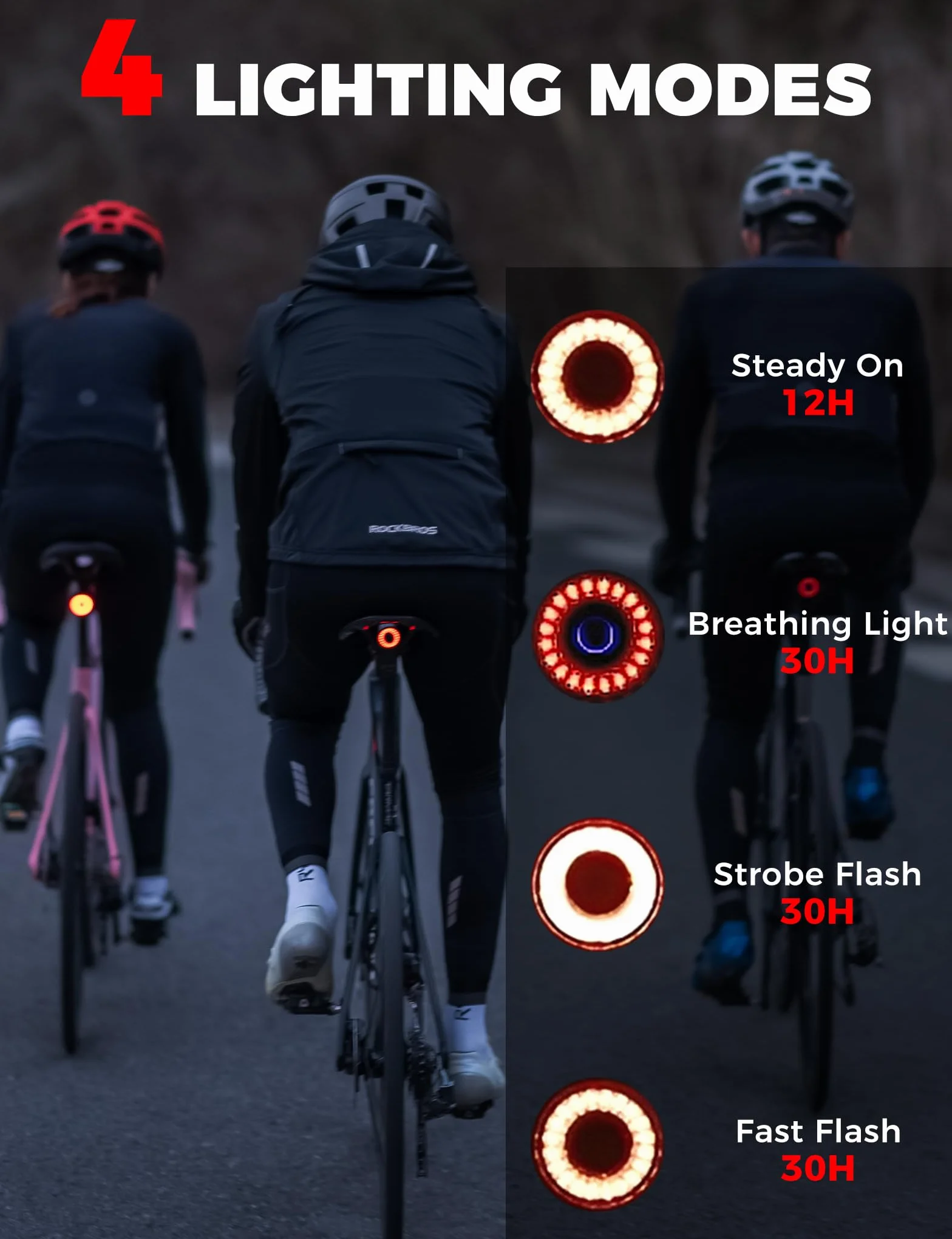 ROCKBROS Feu Arrière Vélo Intelligent avec Capteur de Freinage, RGB LED 4 Modes, Éclairage Arrière USB-C Rechargeable IPX6 Allumage Auto pour Route et VTT