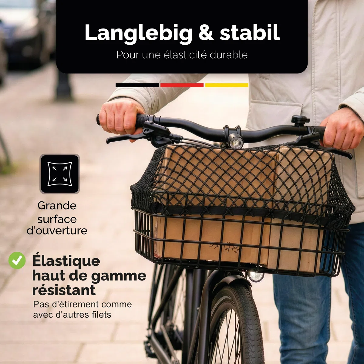 Filet à bagages pour vélo - Stable et flexible - Panier de sécurité et ordre en déplacement