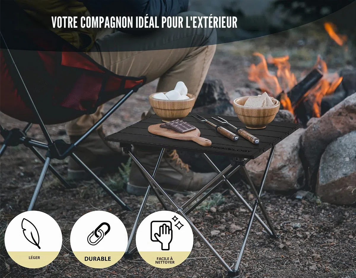 TREKOLOGY Petite table de camping pliante - Table de plage légère et portable pour l'extérieur