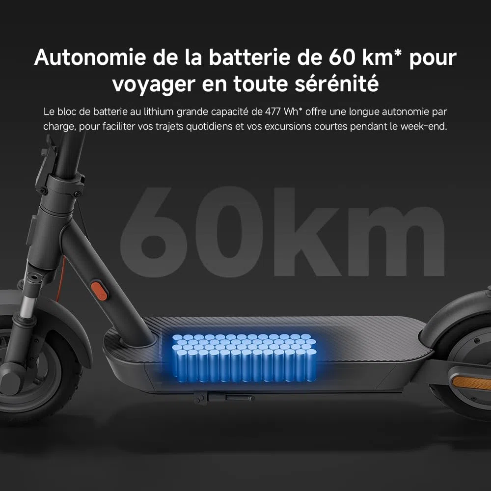 Xiaomi Electric Scooter 5 – Amortisseurs Doubles Ressort Avant – 60km Autonomie Étendue – Pneus 10' Tubeless – Moteur 700W Max – Pente 18%