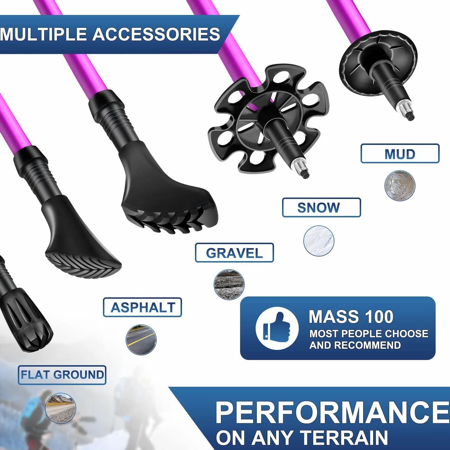 AUTOPkio Bâtons de Marche, Télescopique Aluminium Bâton de Randonnée Nordique Réglable Ultraléger pour Femmes Randonnée Trekking, Marche Nordique, Alpinisme