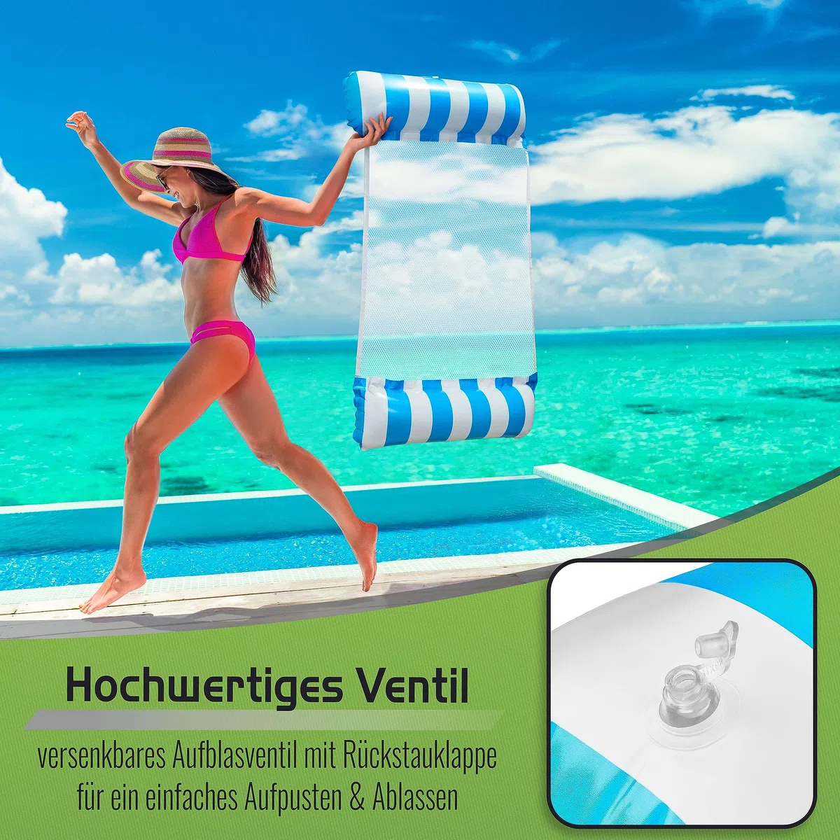 Balinco – Matelas Hammac Gonflable avec 2 Chambres à Air et Filet en Nylon pour Piscine – Matelas Flottant Relax pour Adultes et Enfants – Accessoire d’Été pour Piscine