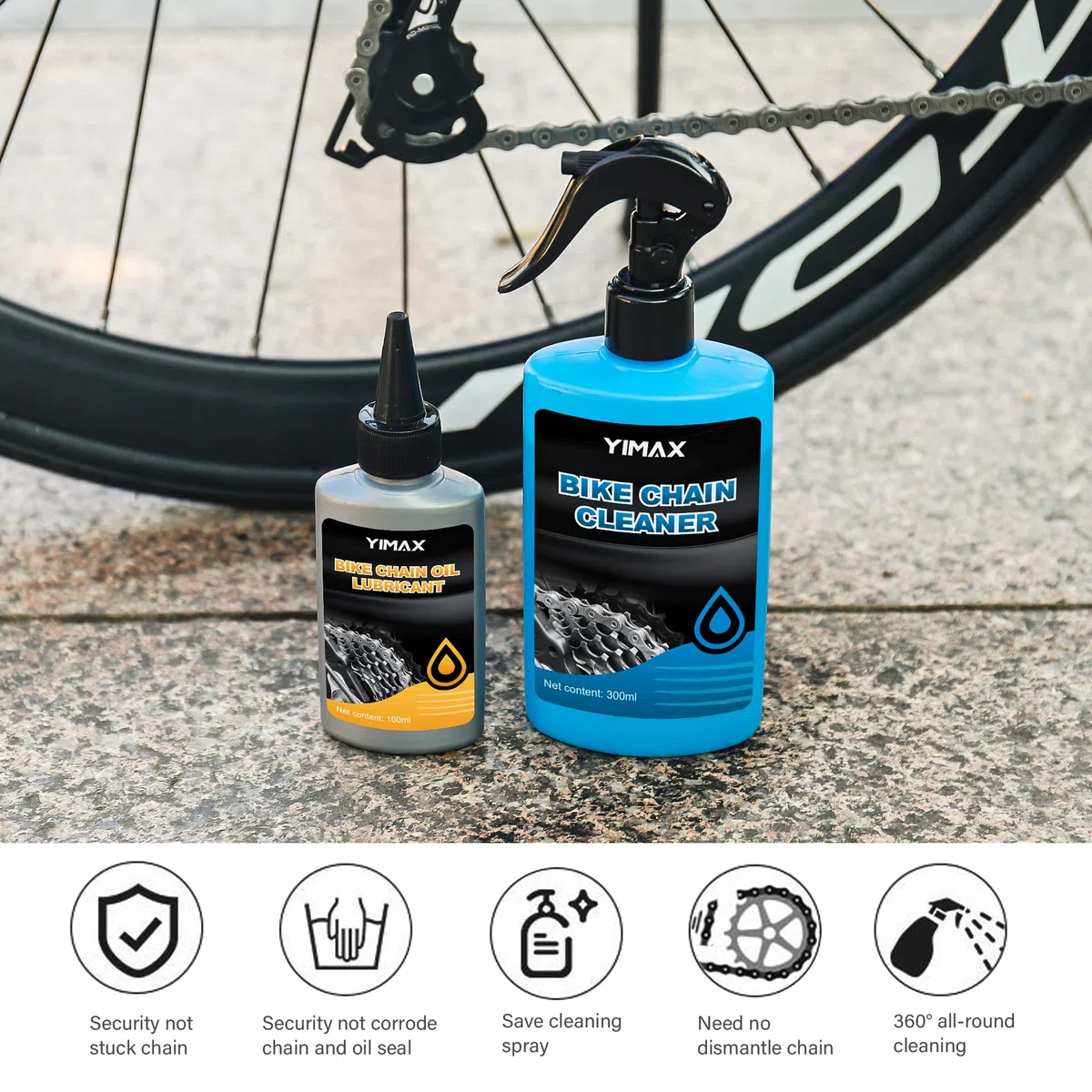 Nettoyant pour Chaîne de Vélo, Kit de Nettoyage pour Vélos avec 100 ml Huile pour Chaîne de Vélo et 300 ml Spray de Nettoyage, Kit Nettoyant Lubrifiant pour Chaîne avec Brosses