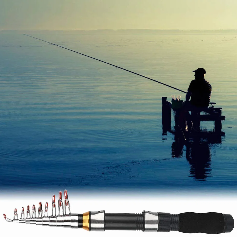 Canne à pêche télescopique - Petite canne à pêche en mer - Portable - Courte - Pour eau salée et eau douce