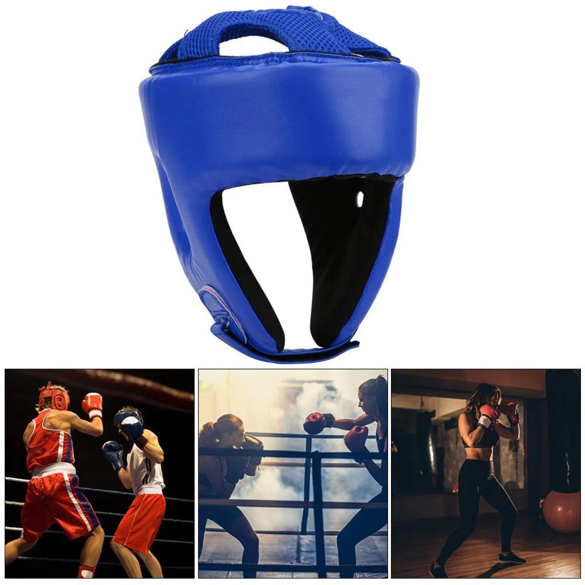 Casque de Boxe Casque de Boxe Cuir PU Réglable Protège-tête Sanda Kickboxing Formation Défense MMA Couvre-Chef