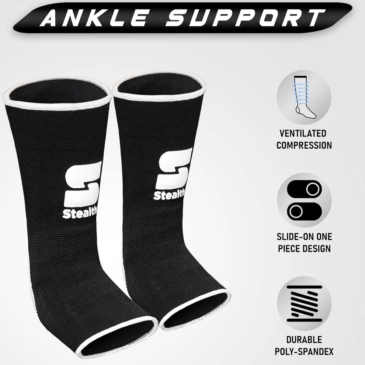 Support de Cheville | Compression Durable pour MMA, Muay Thaï, Kickboxing et entraînement en Salle | Conception Flexible, Respirante et antidérapante pour Une stabilité maximale (White, L/XL)