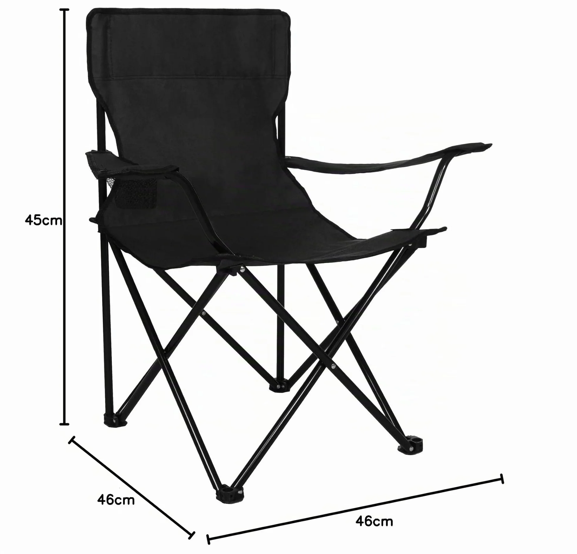 SPRINGOS Ensemble Camping 3 Pièces Noir – Table Pliante + 2 Chaises avec Accoudoirs et Porte-Gobelet, 4,8 kg, Charge 100 kg – Pêche Festival Jardin