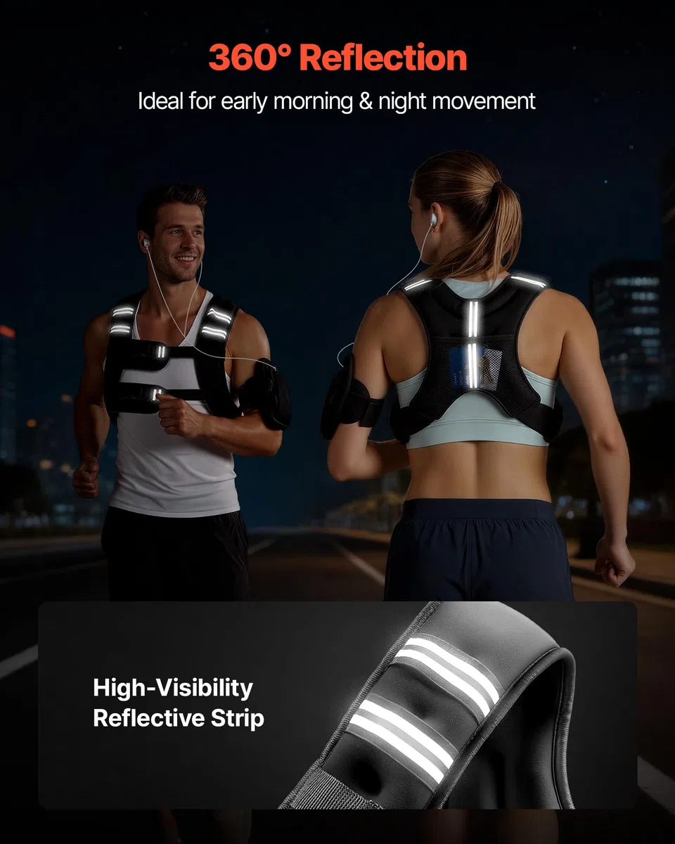 VEVOR Gilet lesté, 5,54 kg, veste de poids à boucle réglable pour homme et femme avec bande réfléchissante, équipement d'entraînement pour musculation, course, jogging, fitness et perte de poids, noir