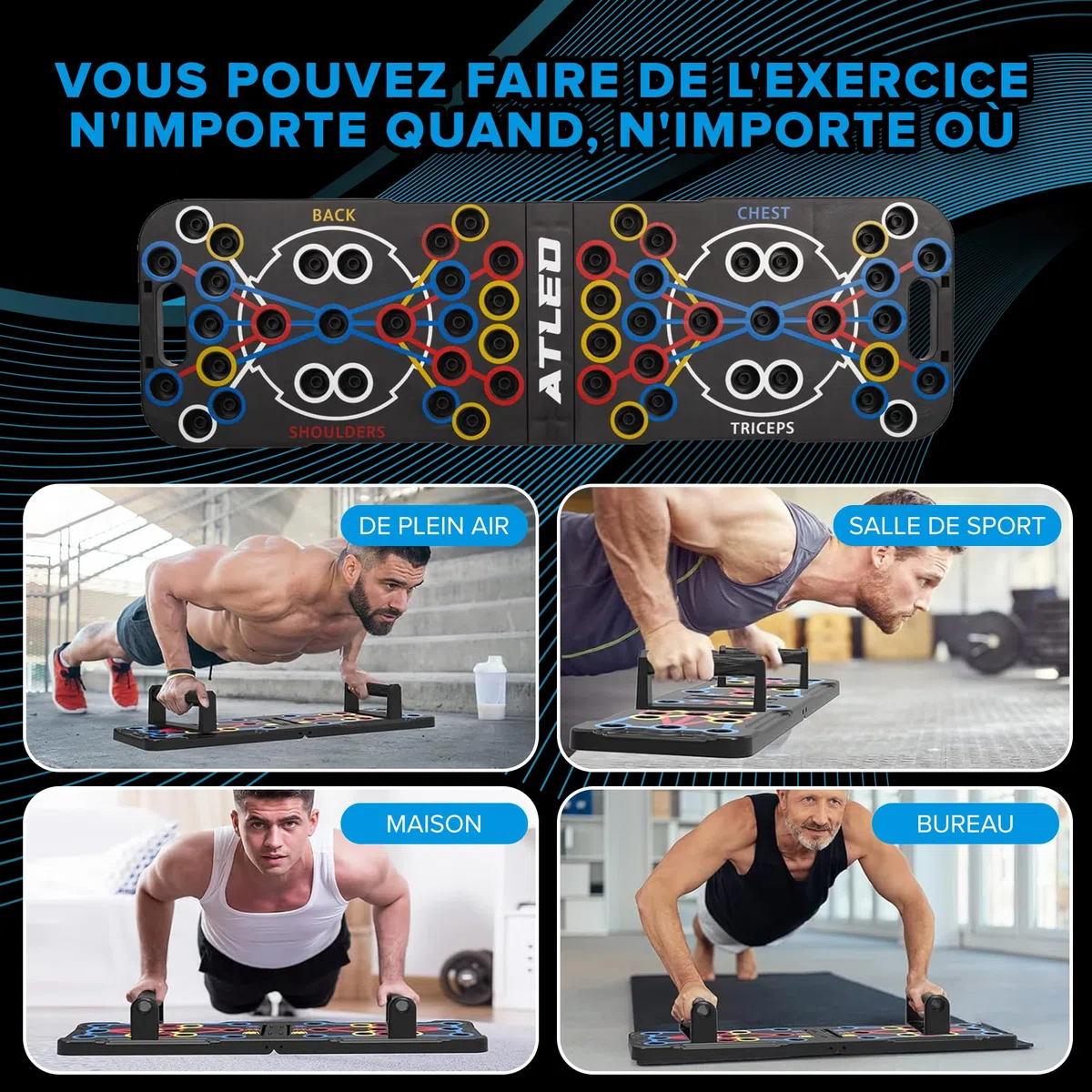 Planche de Pompe Musculation 12 en 1 Push Up Board Multifonction avec Poignées, Bandes, Antidérapants Musculation Homme/Femme, Calisthenics, Fitness Maison