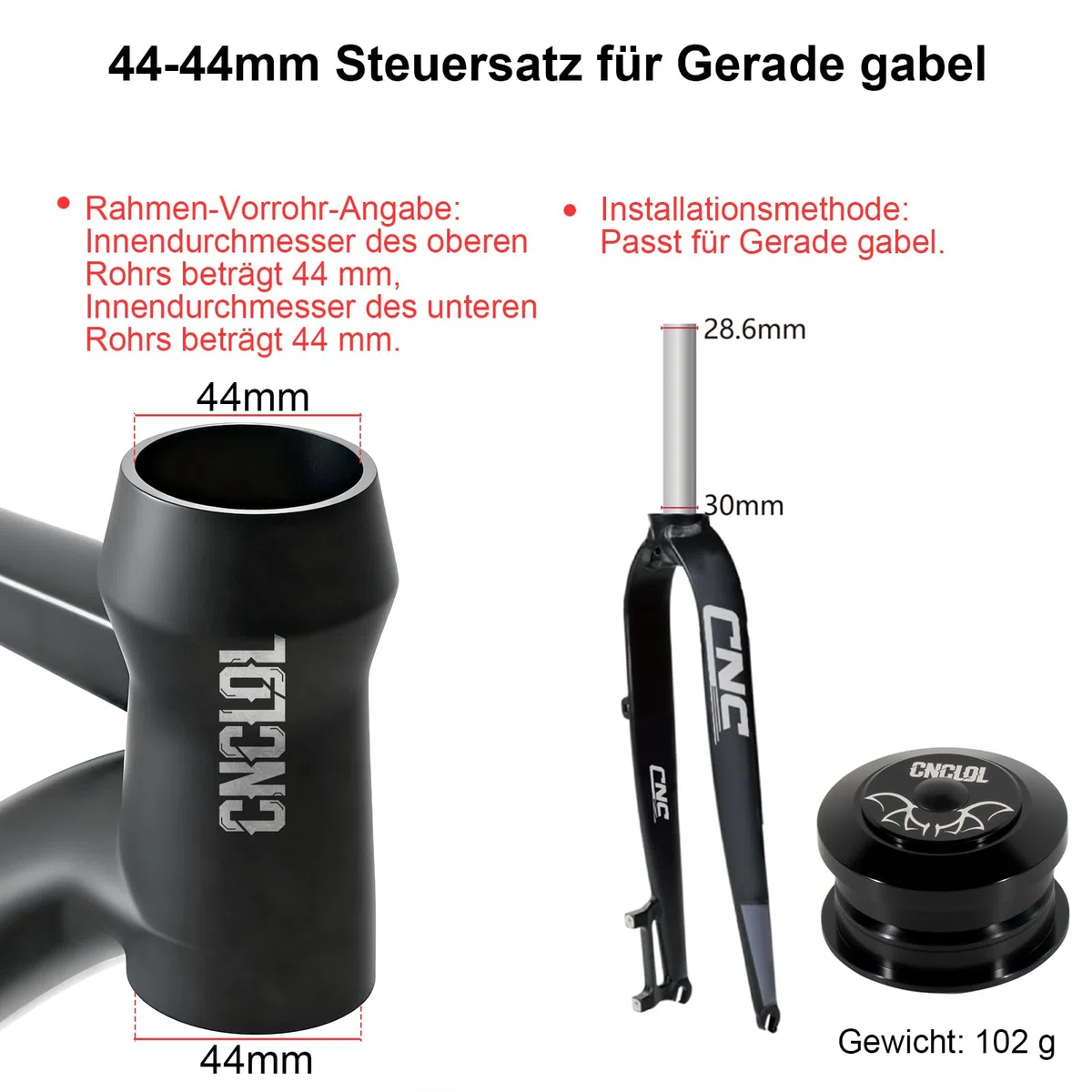 Jeu de direction de vélo 34 mm, 44 mm, 41,8-52 mm, 44-55 mm, 44-56 mm, fourche de roulement 1 1/8, jeu de direction semi-intégré, roulement à billes 1 1/8 pour VTT, vélo de route, BMX.