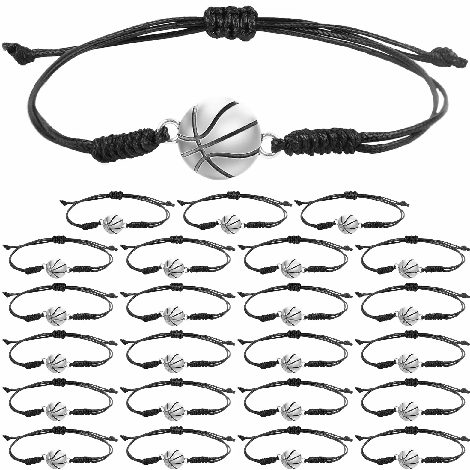 NQEUEPN 24pcs Bracelets Basketball, Bracelet Joueur Basket-Ball réglable Corde Tressée Main Bracelet Breloques Basket-Ball Unisexe Bijoux Sport Accessoires pour Femmes Hommes Adolescents