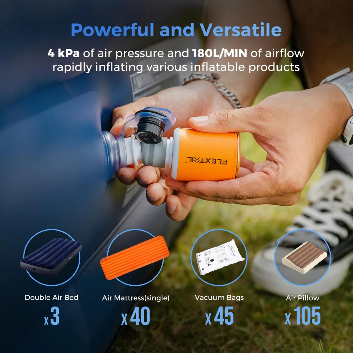 FLEXTAILGEAR TINY PUMP2 X Pompe à air électrique avec batterie de 1300 mAh, mini pompe portable, compacte, rechargeable par USB, pour matelas gonflable, bouée, sac sous vide pour vêtements