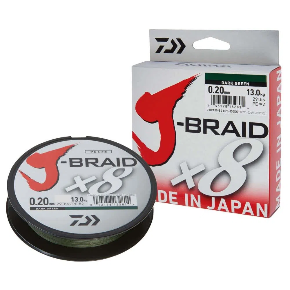 Daiwa J-Braid 8 Braid 0,28 mm, 26,5 kg, 300 m Vert foncé