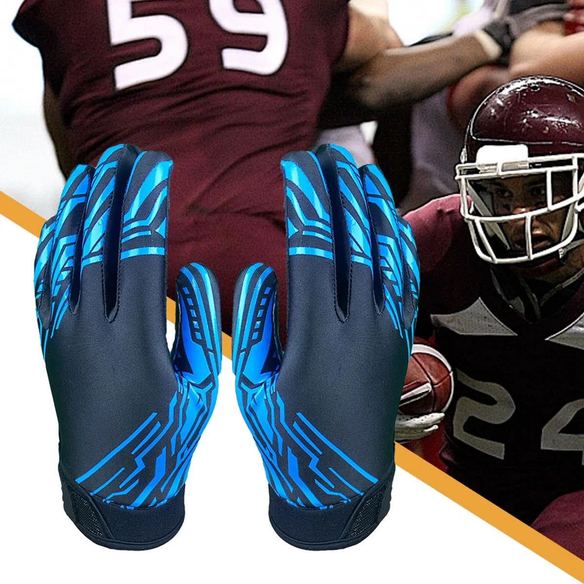 Gants de récepteur | Gants de récepteur larges de football américain | Gants de football | 2 gants de récepteur de football adhésifs larges | Gants de football à adhérence améliorée