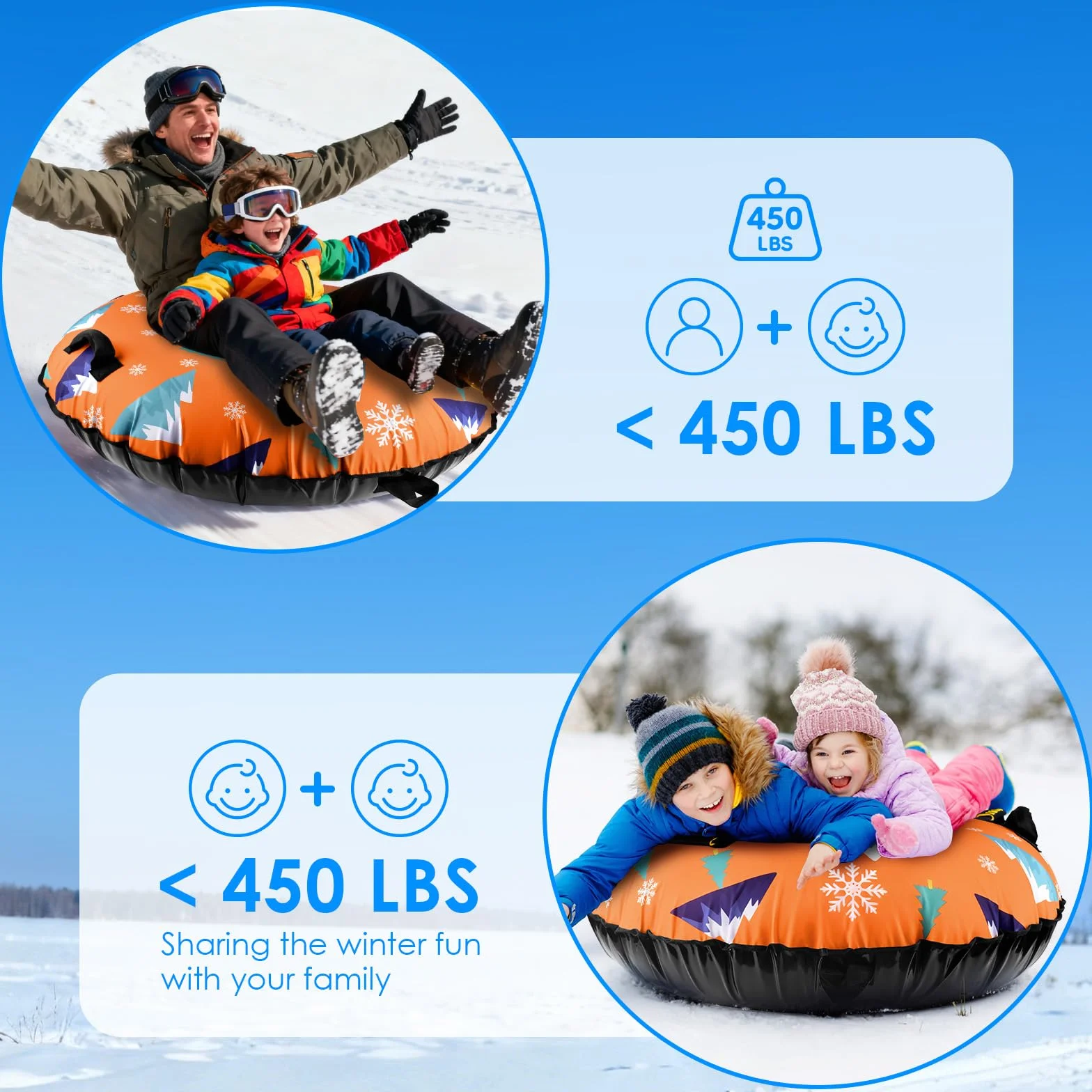 BROTOU Snow Tube, Luge Rodel Pneus Luge Neige Pneus de Luge 122cm/30.5 Pouces avec 2 Patchs de Réparation, Poignées et Housse en Toile Luges Gonflables pour Sports d'Hiver en Plein Air