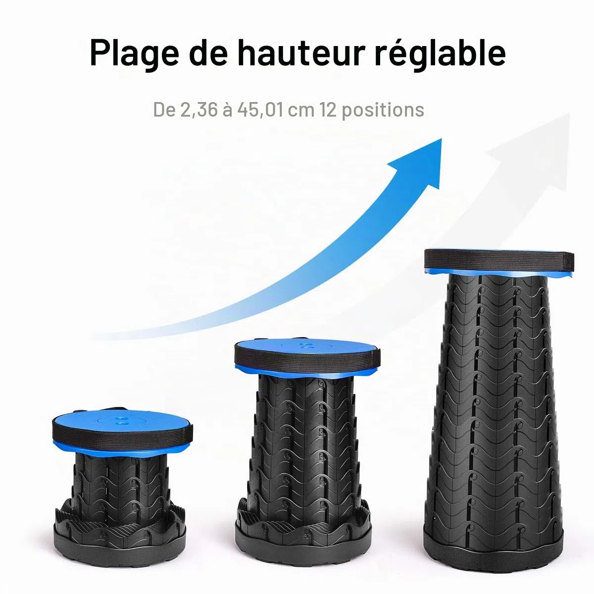 AOKITO Tabouret Pliant,Tabouret Portable de Deuxième Génération, Léger et Stable, Réglable en Hauteur, Charge de 397 LB, pour L'extérieur, Randonnée, Pêche, Barbecue, Intérieur, Voyage, Fête (Bleu)