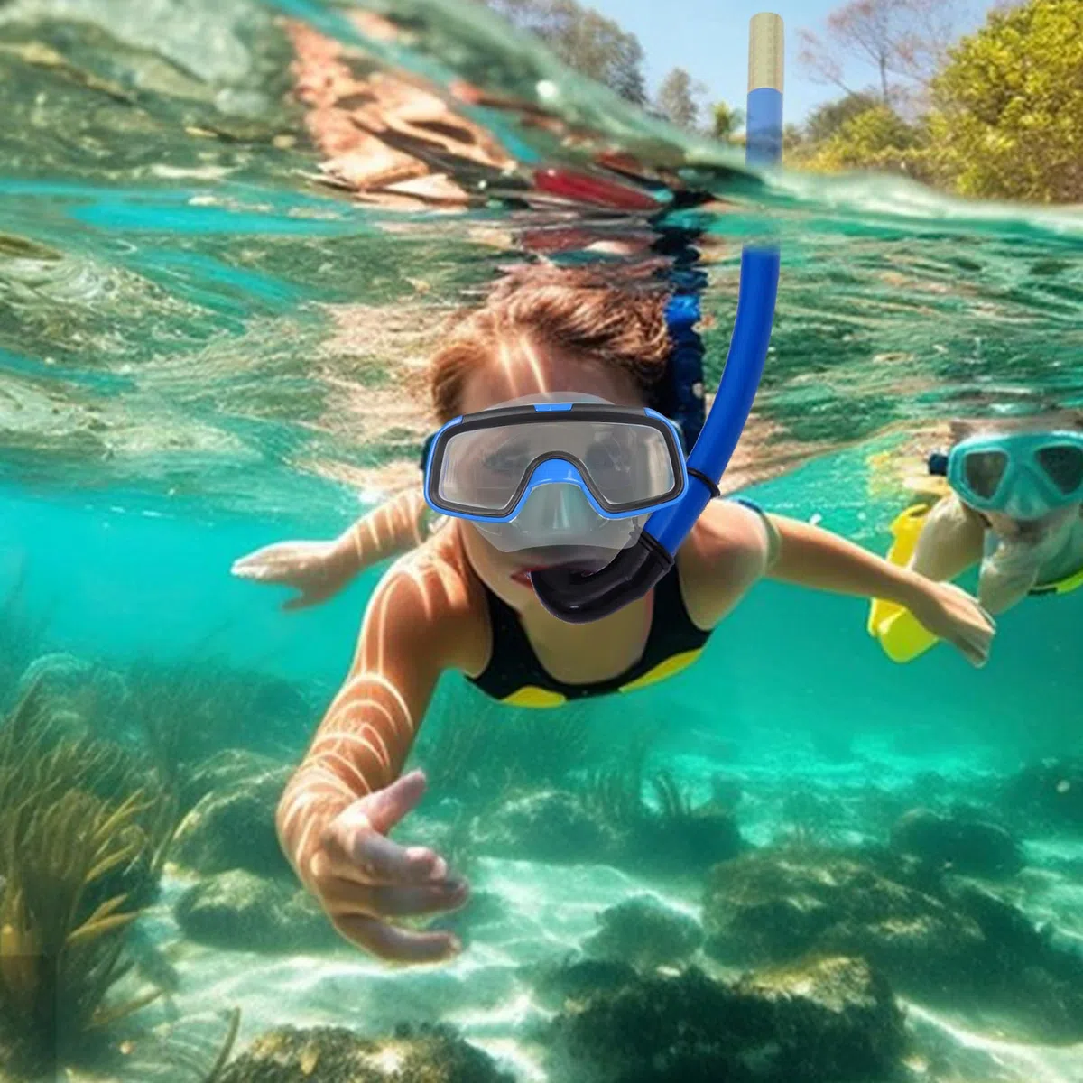 Kit de plongée 3 pièces pour Enfant avec Palmes, Masque et Tuba, Kits de Plongée avec Palmes Enfant, Equipement de plongée Complet pour plongée avec Tuba, plongée sous-Marine, Natation, Voyage