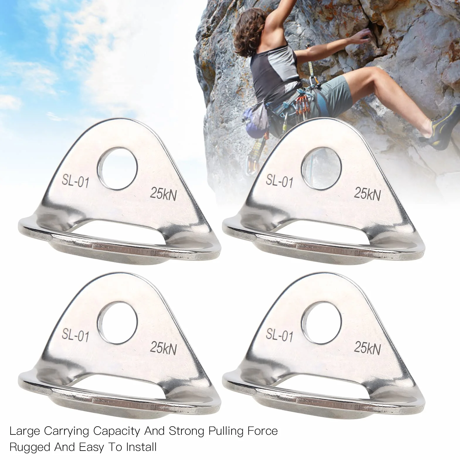 Ausla 4 Pièces de Plaques d'ancrage pour Escalade Ancres en Acier Inoxydable 25KN Capacité de Charge avec Polissage Vibré pour Rappel Sauvetage Ingénierie