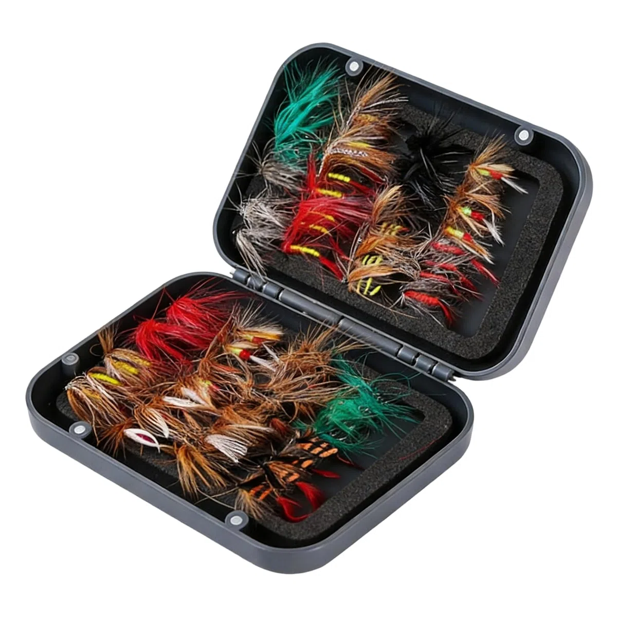 Nsemble de Pêche à la Mouche, 64 Poppers et Mouches Artificielles pour Truite et Achigan, Kit Complet avec Boîte de Stockage, Idéal pour la Pêche Truite et Les Articles de Pêches